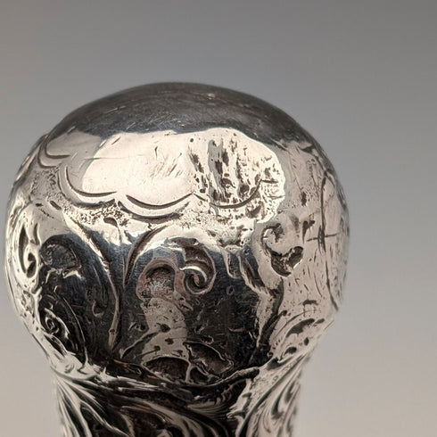 1883年 英国アンティーク ブラックシャフト 彫刻純銀製 丸ハンドル ステッキ 杖 89cm